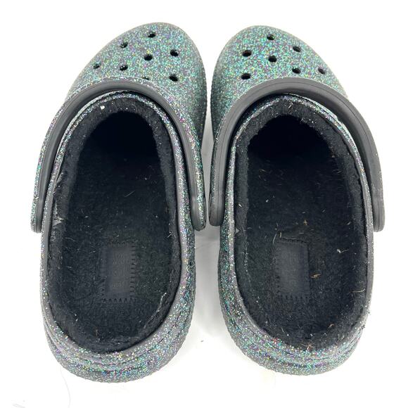 Crocs Classic Green Glitter Clog Fleece Lined Women's 6 - Picture 6 of 9